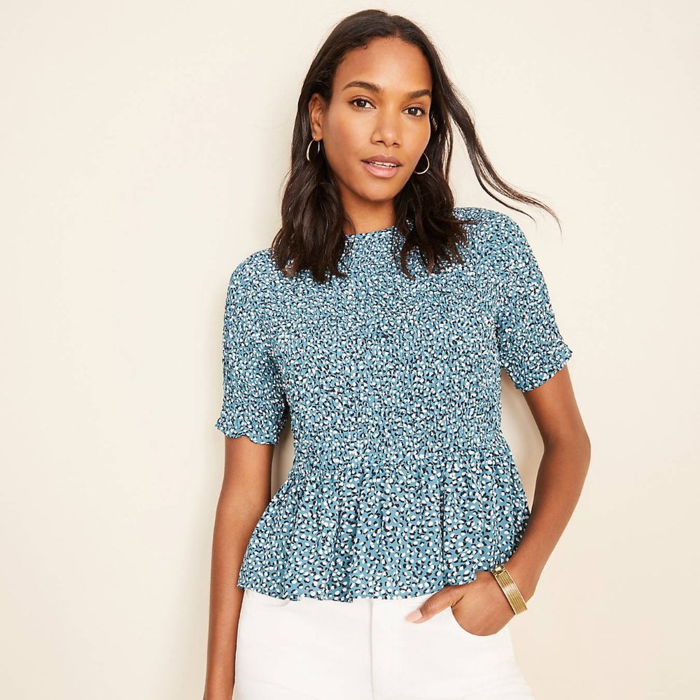 Ann Taylor Fiesta Dot Smocked Peplum Top